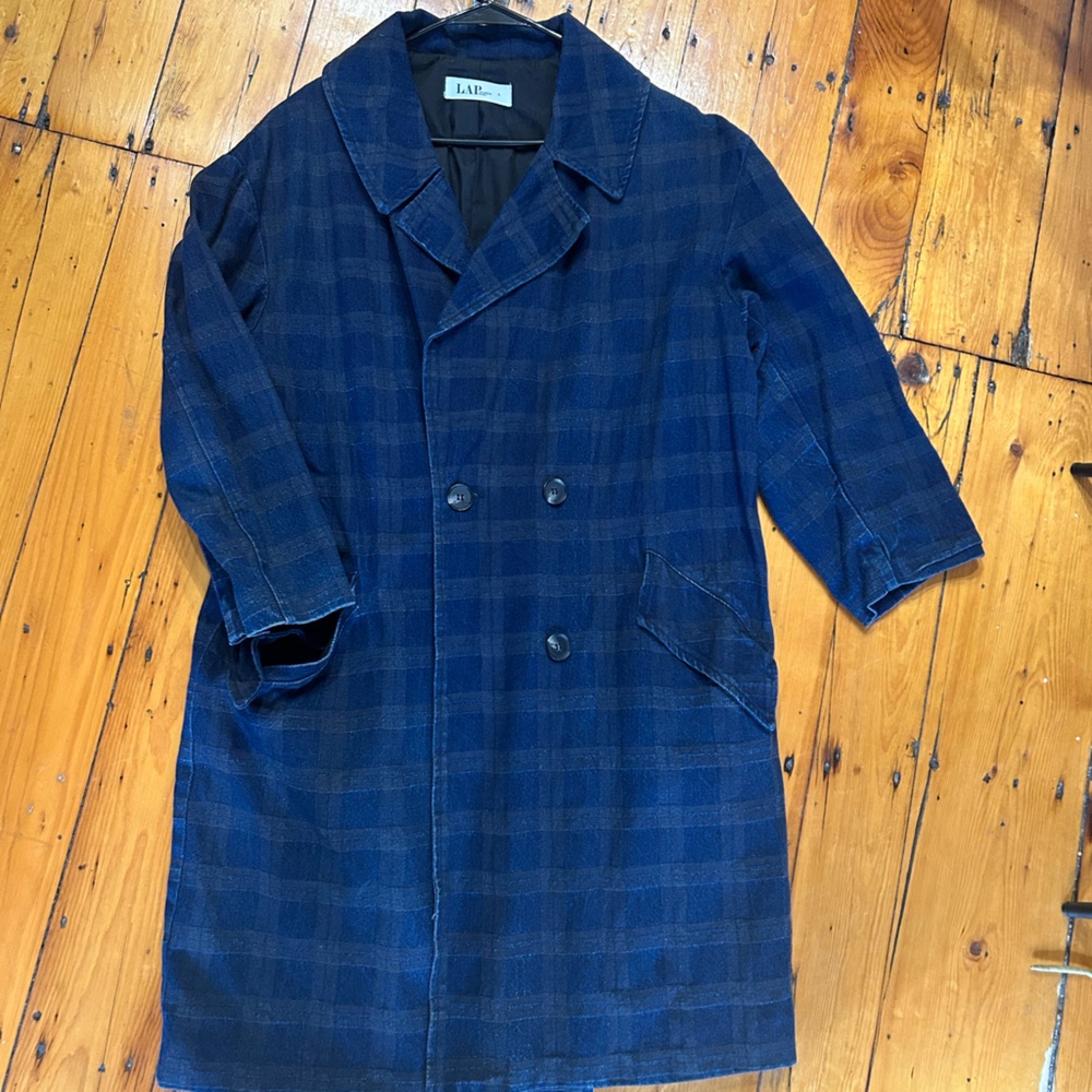 Navy Vintage Plaid Double-Breasted Coat